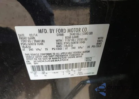 2014 Ford Edge Sel from USA, damaged, VIN 2FMDK3JC2EBA37204